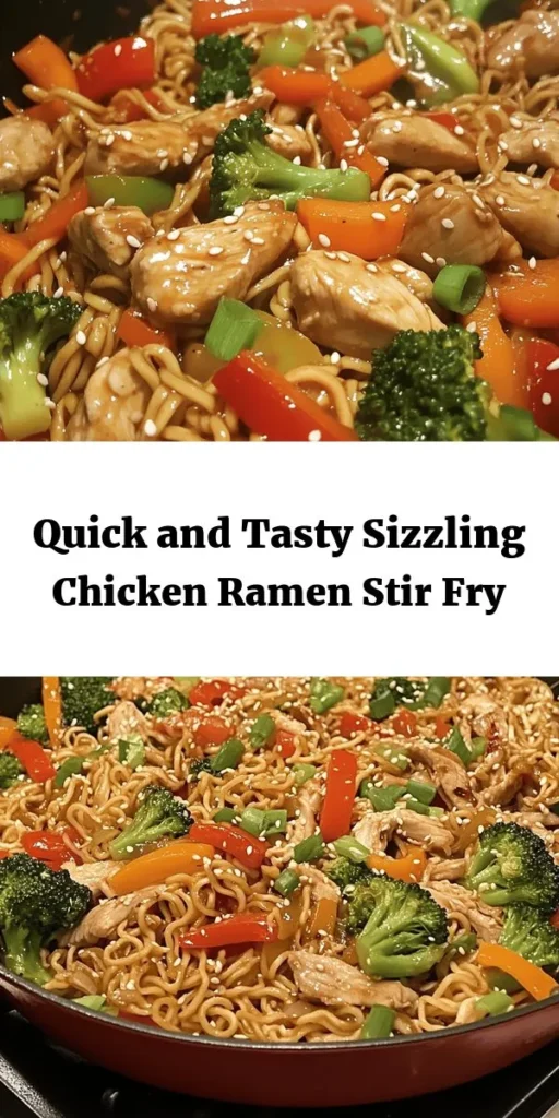 Delight in the flavors of this Sizzling Chicken Ramen Stir Fry! This quick and easy recipe combines tender chicken, colorful veggies, and instant ramen for a delicious weeknight meal. With a savory blend of soy sauce, oyster sauce, and a hint of ginger, every bite is packed with flavor. Perfect for busy nights, it takes just 30 minutes to whip up. Garnish with sesame seeds and green onions for an extra touch. Your family will love this tasty dish!