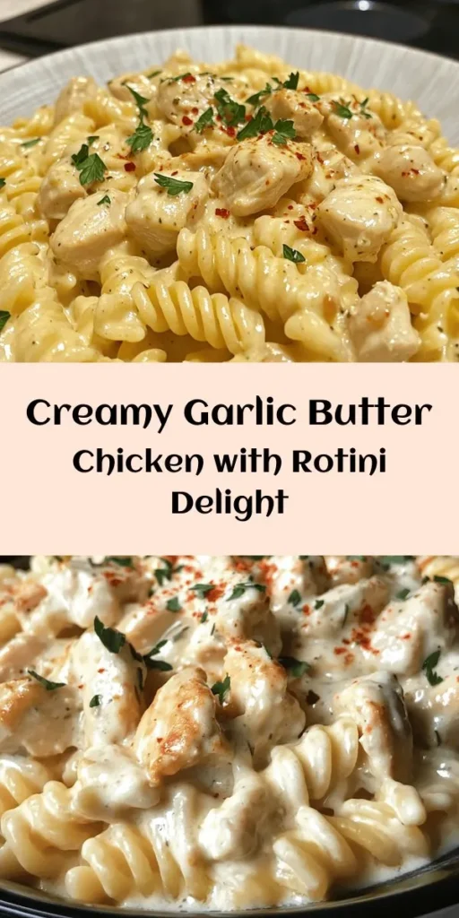 Indulge in this delicious Creamy Garlic Butter Chicken and Rotini recipe! Perfectly cooked rotini pasta is tossed with juicy, sautéed chicken in a rich Parmesan sauce that’s loaded with garlic and fresh thyme. This comforting dish is ready in just 30 minutes, making it ideal for a weeknight dinner. Add a splash of lemon juice for brightness and garnish with fresh parsley. Don’t forget to sprinkle some red pepper flakes for an extra kick!