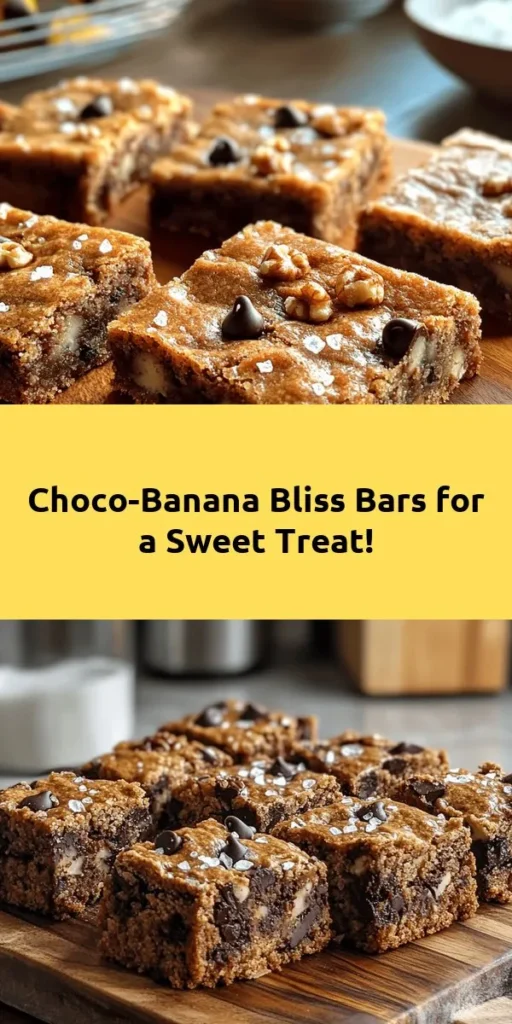 Discover the perfect treat with these Choco-Banana Bliss Bars! Made with just ripe bananas, melted butter, and dark chocolate chips, these bars are a deliciously simple dessert. With a hint of walnuts for added crunch, they make a great snack or sweet finish to any meal. Super easy to prepare in just 10 minutes, and baked to perfection in 30, these bars are sure to please everyone. Don't miss out on this sweet indulgence!
