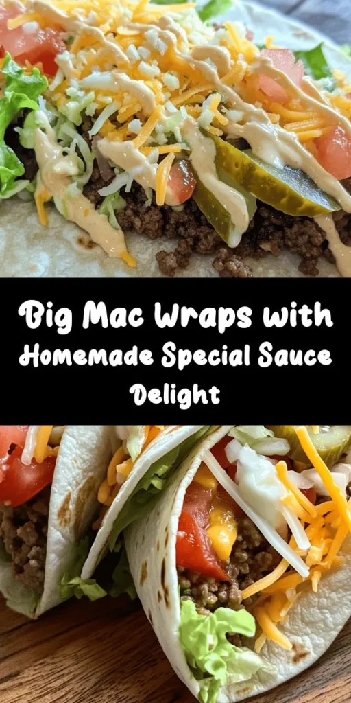Craving a Big Mac? Try these Homemade Big Mac Wraps with special sauce! This easy recipe combines flavorful ground beef seasoned to perfection, fresh veggies, and a creamy special sauce all wrapped in warm flour tortillas. Perfect for lunch, dinner, or a fun twist on your favorite fast food, these wraps are sure to please everyone! Quick to make and fun to eat, serve them with extra sauce for dipping. Enjoy the deliciousness!