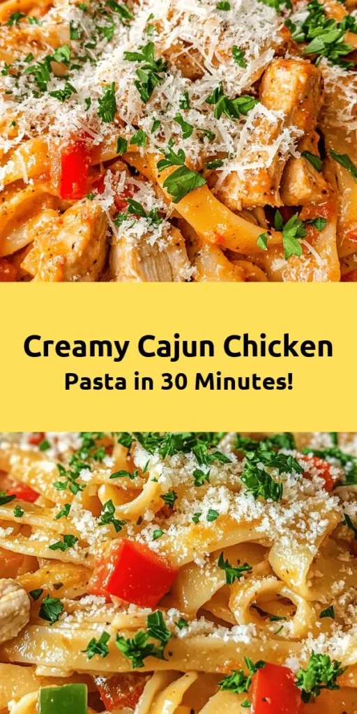 Indulge in a comforting bowl of Creamy Cajun Chicken Pasta! This flavorful dish combines tender fettuccine with perfectly seasoned chicken, vibrant bell peppers, and a rich, creamy sauce infused with Cajun spice. Ready in just 30 minutes, it's perfect for a weeknight dinner or a gathering with friends. Topped with fresh parsley and grated Parmesan, this recipe is sure to impress. Enjoy a taste of the South in your own kitchen!