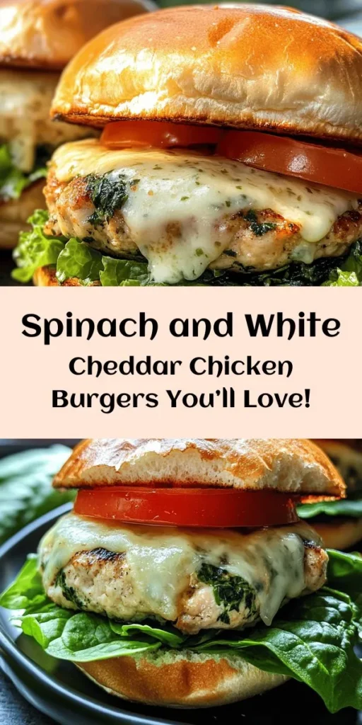 Try these delicious White Cheddar and Spinach Chicken Burgers for a fresh twist on a classic favorite! Made with ground chicken, vibrant spinach, and creamy white cheddar, these juicy patties are packed with flavor. With easy prep and a cook time of just 30 minutes, they're perfect for a weeknight dinner. Assemble your burgers with lettuce and tomato, and add your favorite condiments for a satisfying meal that everyone will love!
