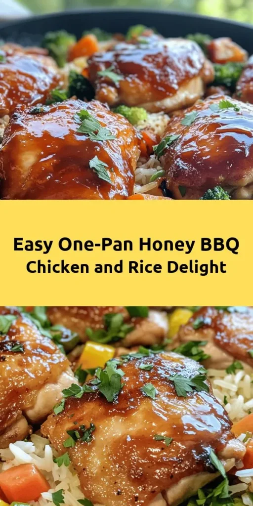 Looking for a delicious one-pan meal? Try this One-Pan Honey BBQ Chicken Rice! With tender boneless chicken thighs simmered in a flavorful honey BBQ sauce, fluffy jasmine rice, and a colorful mix of vegetables, this dish is perfect for busy weeknights. It’s easy to make, and cleanup is a breeze! Just sauté, simmer, and serve for a satisfying meal the whole family will love. Don’t forget to top it off with fresh parsley for a vibrant finish!