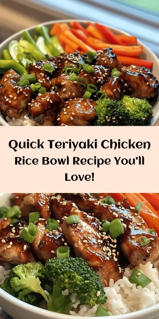 Try this delicious Teriyaki Chicken Rice Bowl that's perfect for a quick weeknight dinner! Featuring tender chicken thighs cooked in a flavorful teriyaki sauce, this dish is packed with colorful vegetables like bell peppers, carrots, and broccoli. Served over fluffy jasmine rice and garnished with green onions and sesame seeds, it's both satisfying and nutritious. Whip it up in just 35 minutes and enjoy a tasty meal that's sure to impress!