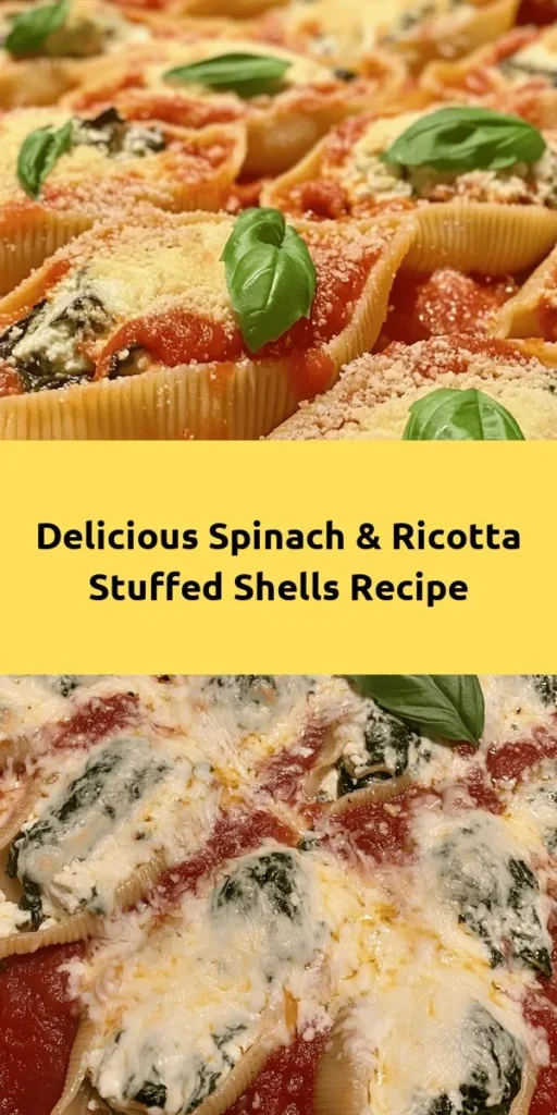 Discover the ultimate comfort food with these Easy Spinach & Ricotta Stuffed Shells! These delicious pasta shells are filled with a creamy mixture of ricotta, fresh spinach, and cheeses, then baked to perfection in marinara sauce. Perfect for a cozy dinner or impressing guests, this recipe is simple to follow and ready in just 50 minutes. Serve with a sprinkle of fresh basil for a delightful finish. Dig in and enjoy each cheesy bite!