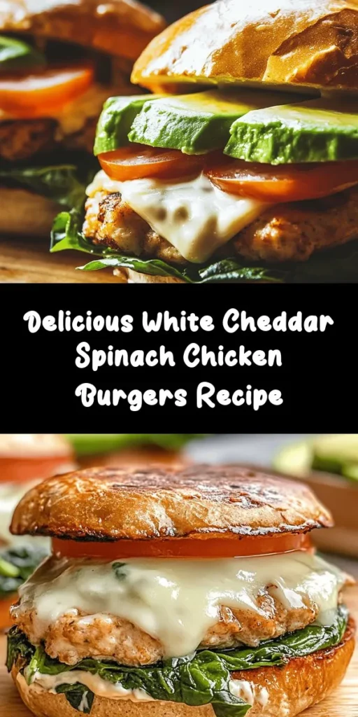 Try these delectable White Cheddar and Spinach Chicken Burgers for a healthy twist on a classic favorite! Made with ground chicken, fresh spinach, and creamy white cheddar, these burgers are packed with flavor. Simply mix your ingredients, form patties, and cook until golden brown. Serve them on whole wheat buns with your favorite toppings like avocado and aioli. Perfect for a weeknight dinner or weekend BBQ. Enjoy a tasty meal in just 30 minutes!