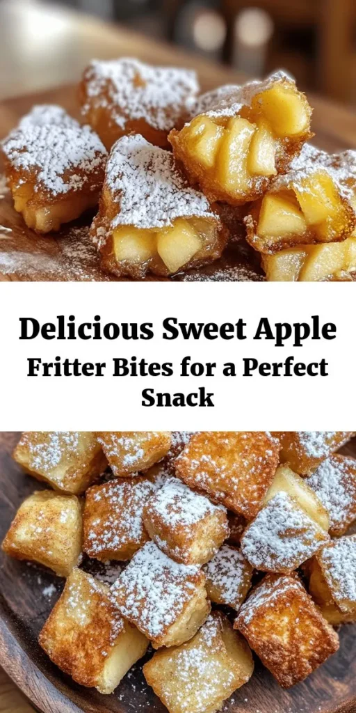 Indulge in these delightful Sweet Apple Fritter Bites, the perfect treat for any time of day! With a crispy golden exterior and a warm apple filling, they're easy to make with just a few simple ingredients. Combine diced apples with a light batter, fry until golden, and dust with powdered sugar for a touch of sweetness. Ideal for breakfast, snacks, or desserts, these bite-sized treats are sure to impress your friends and family!