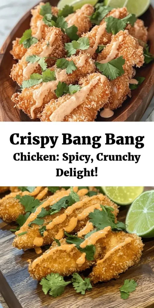 Get ready to enjoy Crispy Bang Bang Chicken that's bursting with flavor! This recipe features tender marinated chicken thighs coated in a crunchy Panko breadcrumb shell, fried to golden perfection. Paired with a zesty Bang Bang sauce made from mayonnaise, sweet chili, sriracha, and lime juice, this dish is perfect for gatherings or a cozy dinner. Serve it garnished with fresh cilantro and lime wedges for an extra punch. Your taste buds will thank you!