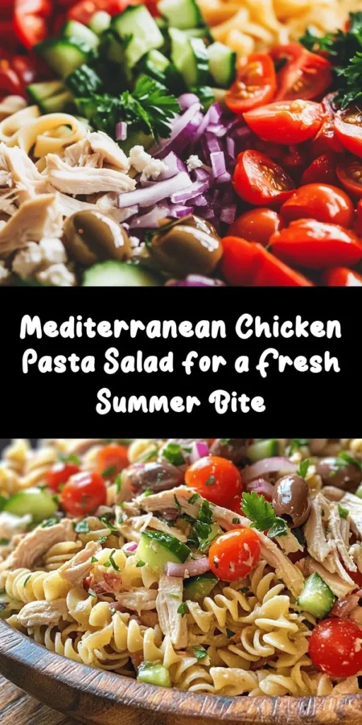 Discover the vibrant flavors of the Mediterranean with this Chicken Pasta Salad! Perfect for gatherings or meal prep, this dish features rotini pasta, juicy shredded chicken, and fresh veggies like cherry tomatoes and cucumber, all tossed in a zesty homemade dressing. Feta cheese and kalamata olives add an irresistible savory touch. Chill for 30 minutes to let the flavors meld, and enjoy this refreshing salad as a main or side. Simple, delicious, and nutritious!
