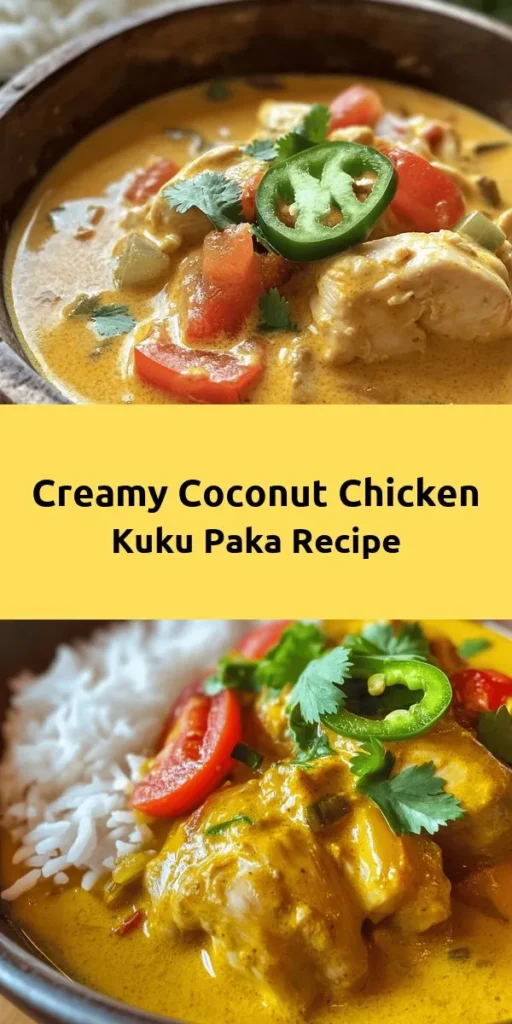 Discover the rich flavors of Kuku Paka, a creamy coconut chicken dish that brings a taste of East Africa to your kitchen. Marinated chicken pieces simmer in a fragrant tomato and spice base, enriched with coconut milk and fresh cilantro. Perfectly paired with steamed rice, ugali, or chapati, this dish is both comforting and delicious. Enjoy a unique culinary experience that's sure to impress your family and friends!