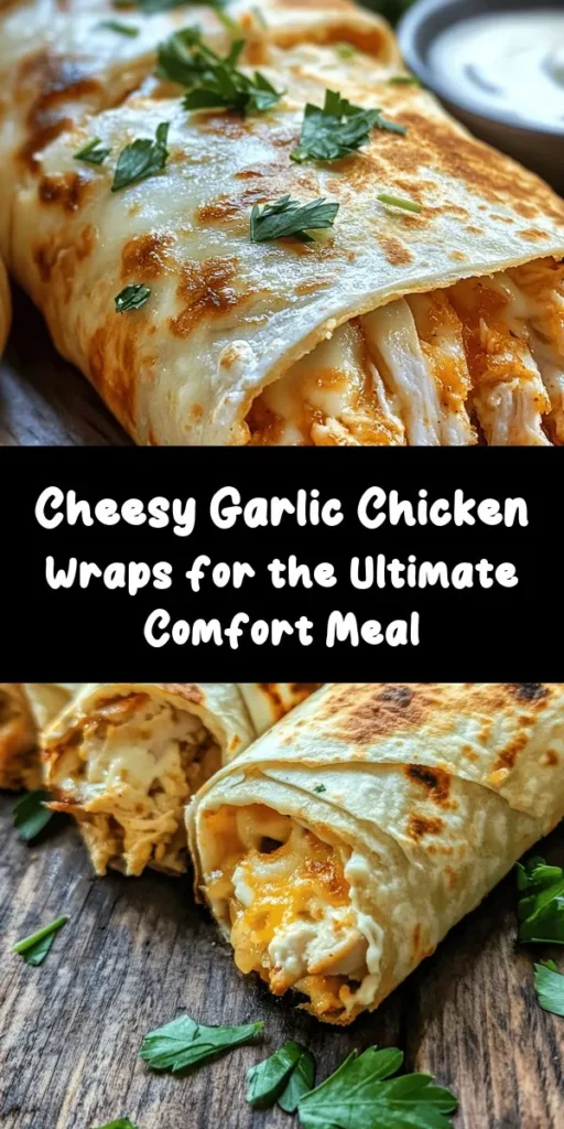Satisfy your cravings with these cheesy garlic chicken wraps! Packed with shredded chicken, mozzarella, and cream cheese, these wraps are bursting with flavor. Perfect for a quick meal, they're easy to make—just mix the filling, roll it up, and crisp it in a skillet. In just 30 minutes, you can enjoy a delicious dinner that everyone will love. Serve them warm with your favorite dipping sauce for an extra treat!