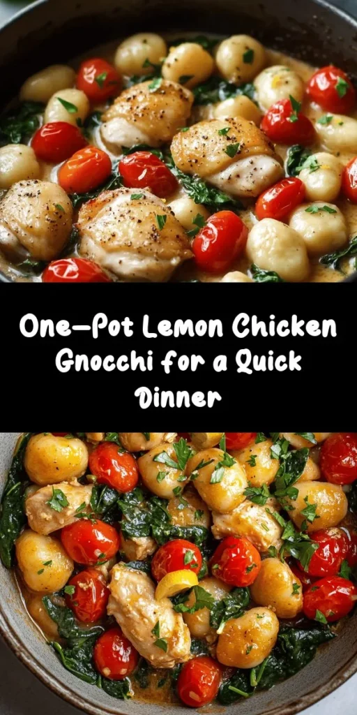 Discover the creamy goodness of One-Pot Lemon Chicken Gnocchi Delight! This easy-to-make recipe combines tender chicken thighs, fresh spinach, juicy cherry tomatoes, and pillowy gnocchi, all simmered in a luscious lemon-infused cream sauce. Perfect for a weeknight dinner, it’s ready in just 30 minutes with minimal cleanup. Simply sauté, combine, and enjoy a burst of flavor with every bite. Don't forget to garnish with fresh parsley for that finishing touch!