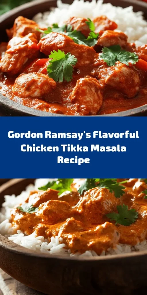 Discover the rich and aromatic flavors of Gordon Ramsay's Chicken Tikka Masala! This mouthwatering dish features tender marinated chicken grilled to perfection and simmered in a creamy, spiced tomato sauce. With a blend of yogurt, garam masala, and fresh spices, it’s an easy way to elevate your weeknight dinners. Perfectly paired with basmati rice or naan, this recipe serves four and promises a delicious meal that will impress your family and friends. Get cooking!