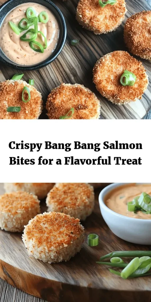 Looking for a delicious seafood treat? Try these Crispy Bang Bang Salmon Bites! Perfectly seasoned salmon pieces are coated in panko and fried until golden and crunchy. Pair them with a creamy, spicy Bang Bang sauce for an irresistible dish that's great for apps or dinner. With simple ingredients and easy steps, you’ll have a flavorful meal in just 30 minutes. Perfect for gatherings or a tasty weeknight treat! Enjoy these bite-sized delights!