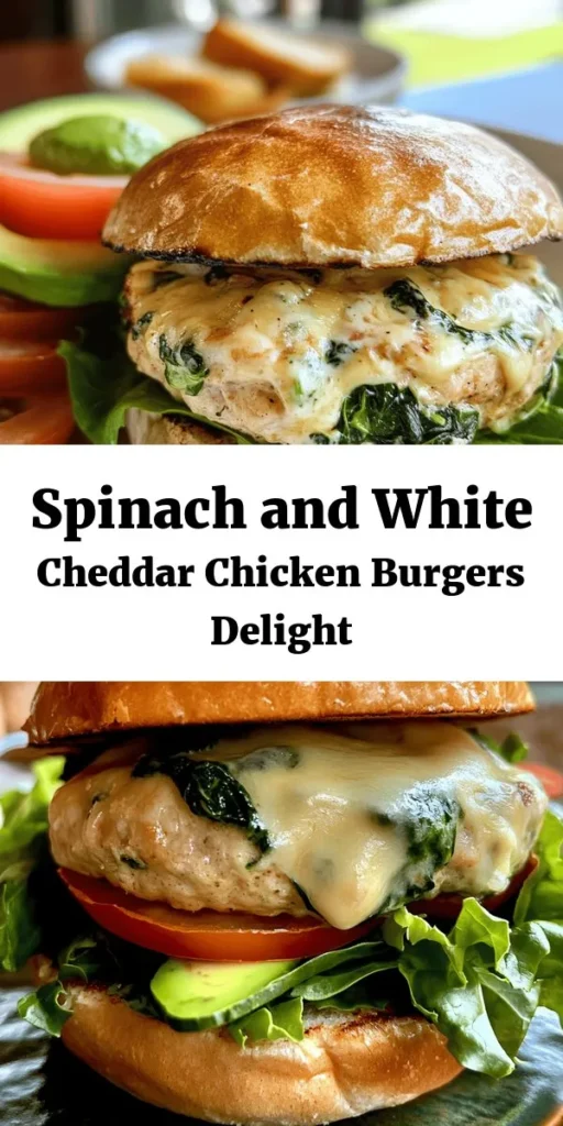 Try these delicious White Cheddar and Spinach Chicken Burgers for a fresh twist on your classic burger night! Made with lean ground chicken, chopped spinach, and tangy white cheddar, these juicy patties are packed with flavor and nutrition. Ready in just 30 minutes, they're perfect for a quick dinner. Top with crisp lettuce, fresh tomatoes, and creamy avocado for the ultimate taste experience. Your family will love them!