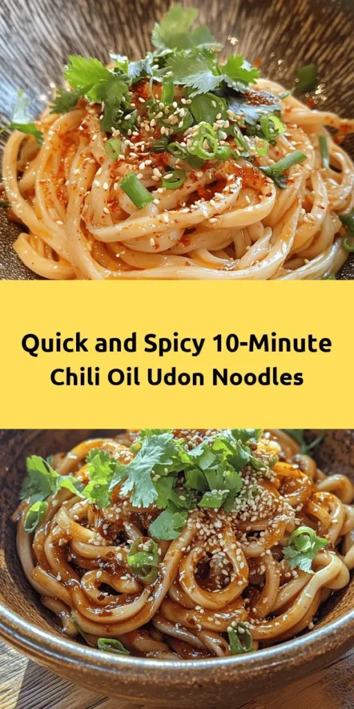 Whip up a delicious bowl of 10-Minute Chili Oil Udon Noodles with this quick and easy recipe! With just a handful of simple ingredients like udon noodles, chili oil, soy sauce, and garlic, you can enjoy a flavorful meal in no time. Perfect for busy weeknights or a fast lunch, this dish is not only tasty but also customizable with your favorite toppings like green onions and fresh herbs. Get ready to savor every bite of these mouthwatering noodles!
