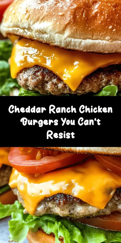 Looking for a quick and delicious dinner option? Try these Easy Cheddar Ranch Chicken Burgers! Made with juicy ground chicken, creamy ranch dressing, and sharp cheddar cheese, these burgers pack a flavor punch. Ready in just 30 minutes, they’re perfect for busy weeknights. Serve on toasted buns with fresh toppings like lettuce and tomato for a satisfying meal the whole family will love. Get ready to dig in!