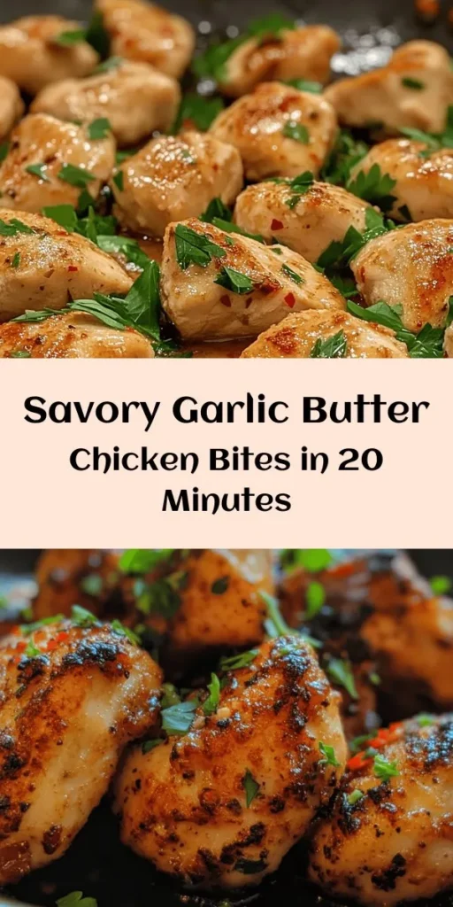 Experience the irresistible flavor of Garlic Butter Chicken Bites! With just a few simple ingredients like chicken, buttery garlic, and a hint of lemon, this dish is quick to prepare and bursting with taste. Ready in just 20 minutes, these tender bites are perfect as an appetizer or served over rice or pasta for a satisfying main course. Elevate your dinner with a sprinkle of fresh parsley and optional red pepper flakes for a touch of heat. Give it a try!