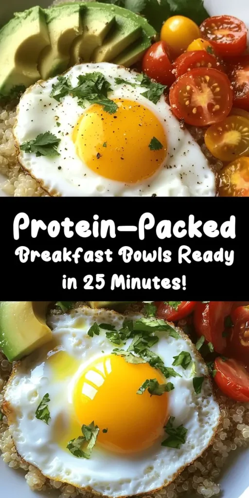 Start your day with this easy high protein breakfast bowl that’s deliciously nutritious! Packed with cooked quinoa, creamy Greek yogurt, perfectly cooked eggs, and a medley of black beans, avocado, and cherry tomatoes, it's a wholesome meal to fuel your morning. Drizzle with olive oil, sprinkle with fresh herbs, and add salsa for an extra kick. In just 25 minutes, you'll have a satisfying and healthy breakfast ready to enjoy!