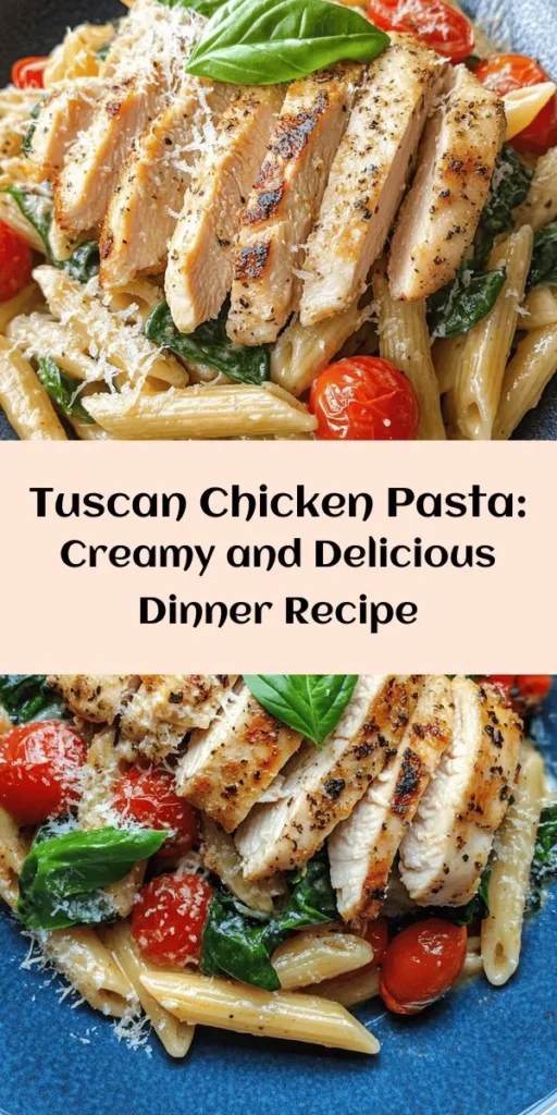 Indulge in the flavors of Italy with this Tuscan Chicken Pasta Delight! This creamy dish combines tender chicken, fresh spinach, and juicy cherry tomatoes tossed with penne pasta. It's a quick 30-minute meal that's perfect for busy weeknights. Cooked in a rich garlic and Parmesan sauce, each bite is a taste of sunshine. Garnish with basil for a fresh finish. Try this recipe for a delightful dinner the whole family will love!