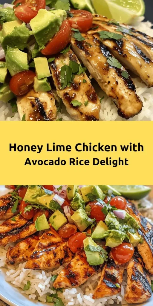 Elevate your dinner game with this refreshing Honey Lime Chicken & Avocado Rice Stack! Marinated chicken breasts are grilled to juicy perfection and layered over fluffy jasmine rice, topped with a vibrant avocado mixture of diced tomatoes, cilantro, and red onion. Finished with a squeeze of lime and a sprinkle of zest, this dish is bursting with flavor and color. Perfect for a family meal or entertaining friends! Quick prep and total comfort food satisfaction await.