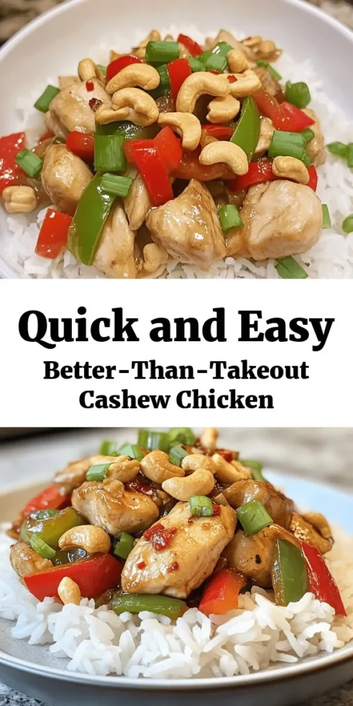 Skip the takeout and make this delicious Better-Than-Takeout Cashew Chicken at home! With tender chicken, crunchy cashews, and vibrant vegetables, this dish is bursting with flavor. Marinated in a savory sauce, it’s quick to prepare and perfect over rice or noodles. Toasted cashews add the perfect crunch and a sprinkle of green onions makes it pop. Ready in just 35 minutes, it's a delightful weeknight dinner that the whole family will love!