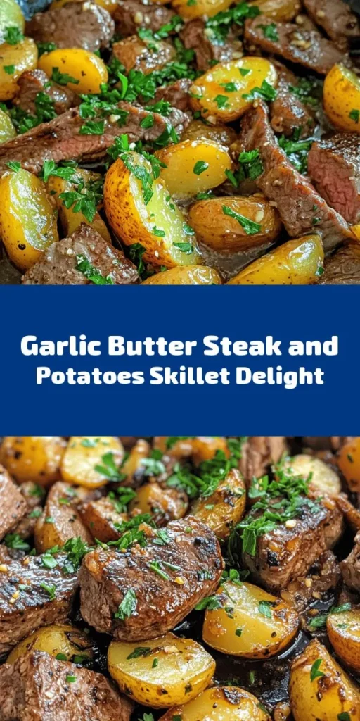 Savor the deliciousness of this Sizzling Garlic Butter Steak & Potatoes Skillet! This easy-to-follow recipe features tender sirloin steak cubed to perfection, golden baby potatoes, and a rich garlic butter sauce infused with fresh herbs. Ready in just 40 minutes, it's perfect for a weeknight dinner or a special occasion. Serve it warm, garnished with fresh parsley, and enjoy a hearty meal that will wow your taste buds!