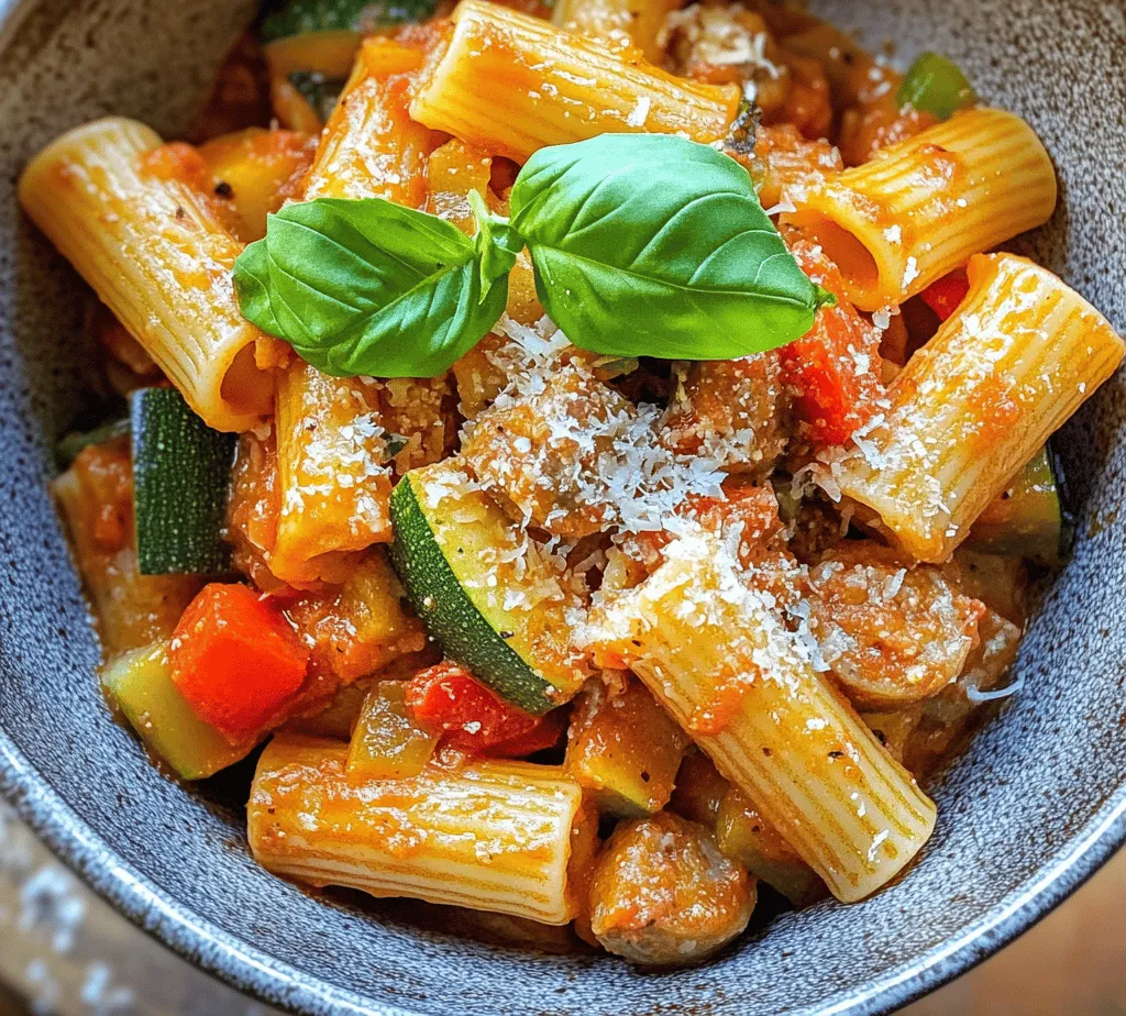 If you’re in search of a satisfying meal that effortlessly combines rich flavors, delightful textures, and nutritious ingredients, look no further than our Hearty Rigatoni Delight with Sausage, Tomatoes, and Zucchini. This Italian-inspired recipe is a true testament to the beauty of comfort food, bringing together the robust taste of Italian sausage, vibrant vegetables, and perfectly cooked pasta.