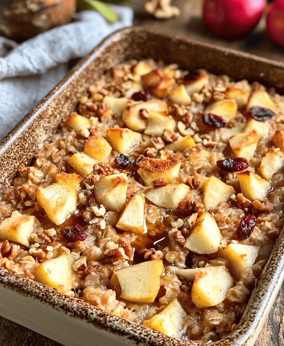 In recent years, the significance of a nutritious breakfast has gained immense attention, becoming a cornerstone of healthy eating habits. Starting your day with a balanced meal not only fuels your body but also sets a positive tone for the rest of your day. Among the myriad of breakfast options available, the <strong>Irresistible Healthy Apple Oatmeal Breakfast Bake</strong> stands out as a wholesome and delectable choice that caters to both taste and nutrition.” /></p>
</p>
<h3>Dried Fruits: Optional Additions for Extra Sweetness and Chewiness</h3>
</p>
<p>Incorporating dried fruits into your Irresistible Healthy Apple Oatmeal Breakfast Bake can elevate its flavor profile and add a delightful texture. Consider adding ingredients like raisins, cranberries, or chopped apricots. Not only do these dried fruits enhance the sweetness of the dish, but they also contribute additional fiber and nutrients. Aim for about half a cup of your chosen dried fruit, and feel free to mix and match for a customized taste. By adding these ingredients, you create a more complex and satisfying dish that caters to a variety of palates.</p>
</p>
<h3>Step-by-Step Instructions for Preparation</h3>
</p>
<h4>Preheating the Oven: Importance of Temperature Control in Baking</h4>
</p>
<p>Before diving into the mixing bowl, preheat your oven to 350°F (175°C). This step is crucial as it ensures that your breakfast bake cooks evenly and thoroughly. An adequately heated oven helps activate the baking powder, which is essential for achieving the desired rise in your dish. If the oven is not preheated, you risk ending up with an unevenly baked product that may be gooey in the middle or overcooked on the edges.</p>
</p>
<h4>Mixing the Ingredients: Tips for Achieving the Perfect Batter Consistency</h4>
</p>
<p>Once your oven is heating up, it’s time to prepare your batter. In a large mixing bowl, combine the rolled oats, baking powder, cinnamon, and salt. Stir these dry ingredients together to ensure they are evenly distributed. In a separate bowl, whisk together the milk, maple syrup, eggs, and vanilla extract, creating a smooth mixture. Gradually pour the wet ingredients into the dry ingredients, stirring gently to combine.</p>
</p>
<p>Now, add the diced apples and any optional dried fruits you’ve chosen. The key to a perfect batter is not to overmix; stop stirring once everything is just combined. The mixture should be thick but still pourable, resembling a cake batter. If it feels too dry, a splash more of milk can help achieve the right consistency.</p>
</p>
<h4>Transferring to Baking Dish: Techniques for Even Distribution</h4>
</p>
<p>Grease a 9×13 inch baking dish with non-stick spray or a light coating of oil to prevent sticking. Pour the oatmeal mixture into the prepared dish, using a spatula to spread it evenly. This step is essential for ensuring that every bite of your bake is deliciously uniform. Gently shake the dish from side to side to help settle the batter and remove any air pockets. The surface should be level to allow for even cooking.</p>
</p>
<h4>Baking Process: Understanding Baking Times and Doneness Indicators</h4>
</p>
<p>Place the baking dish in the preheated oven and bake for 30-35 minutes. Keep an eye on your breakfast bake as it cooks; the top should turn a lovely golden brown and the edges should slightly pull away from the sides of the dish. To check for doneness, insert a toothpick or knife into the center. If it comes out clean or with a few moist crumbs, your bake is ready. If it still has wet batter clinging to it, give it a few more minutes.</p>
</p>
<p>Once done, remove the baking dish from the oven and allow it to cool for at least 10 minutes. This resting time helps the dish firm up, making it easier to cut into squares for serving.</p>
</p>
<h3>Cooling and Serving Suggestions: How Cooling Affects Texture and Serving Ideas</h3>
</p>
<p>Cooling your breakfast bake is essential for the best texture. As it cools, the oats will absorb any remaining moisture, resulting in a firmer and more enjoyable dish. After letting it cool slightly, slice the bake into squares or rectangles.</p>
</p>
<p>For a warm serving, place a square on a plate and consider adding a dollop of Greek yogurt or a drizzle of additional maple syrup for an extra touch of flavor. Fresh fruits like banana slices or berries can also enhance the presentation and taste, making your breakfast both visually appealing and nutritious.</p>
</p>
<h3>Serving Suggestions and Pairings</h3>
</p>
<h4>Serving Warm: Ideal Ways to Serve the Bake for Breakfast</h4>
</p>
<p>This breakfast bake is best enjoyed warm, straight from the oven or gently reheated. The comforting aroma of baked apples and cinnamon will fill your kitchen, enticing everyone to gather around the table. Serve it as a main dish or as part of a larger breakfast spread alongside scrambled eggs or a fresh fruit salad.</p>
</p>
<h4>Toppings: Suggestions for Yogurt, Additional Maple Syrup, or Fresh Fruits</h4>
</p>
<p>Toppings can transform your Healthy Apple Oatmeal Breakfast Bake into a gourmet experience. Here are some delightful options to consider:</p>
<p>– <strong>Greek Yogurt</strong>: A spoonful of Greek yogurt adds creaminess and protein, making your breakfast even more filling.</p>
<p>– <strong>Maple Syrup</strong>: Drizzling some additional maple syrup can heighten the sweetness, perfect for those with a sweet tooth.</p>
<p>– <strong>Fresh Fruits</strong>: Top with sliced strawberries, blueberries, or kiwi for a refreshing burst of flavor and added nutrients.</p>
</p>
<p>Feel free to get creative with your toppings; they can bring out the distinct flavors of the baked oatmeal while adding color and texture.</p>
</p>
<h4>Beverage Pairings: Optimal Drinks to Complement the Dish</h4>
</p>
<p>To complement your breakfast bake, consider pairing it with beverages that enhance the meal experience. A warm cup of herbal tea can provide a soothing balance, while a glass of fresh orange juice adds a refreshing citrus note. For coffee lovers, a light roast coffee with a hint of vanilla can beautifully accompany the baked oats. Choose a beverage that suits your palate and enhances your morning routine.</p>
</p>
<h3>Storage and Reheating Instructions</h3>
</p>
<h4>Refrigeration: Best Practices for Keeping the Bake Fresh</h4>
</p>
<p>If you find yourself with leftovers, or if you want to prepare this dish in advance, proper storage is key. Allow the breakfast bake to cool completely before transferring it to an airtight container. Store it in the refrigerator for up to five days. If you’re planning to enjoy it later, consider cutting it into individual servings before storing. This makes it easy to grab a portion whenever you need a quick breakfast option.</p>
</p>
<h4>Reheating Methods: Options for Microwave and Oven Reheating</h4>
</p>
<p>When you’re ready to enjoy the leftovers, reheating is simple. You can use either the microwave or the oven:</p>
<p>– <strong>Microwave</strong>: Place a serving on a microwave-safe plate and cover it with a damp paper towel. Heat on medium power for about 30-60 seconds, checking every 20 seconds until warmed through.</p>
<p>– <strong>Oven</strong>: Preheat your oven to 350°F (175°C). Place the breakfast bake in an oven-safe dish, cover it with foil to prevent drying out, and heat for about 10-15 minutes.</p>
</p>
<h3>Conclusion: Embracing a Healthy Breakfast Routine</h3>
</p>
<p>Incorporating the Irresistible Healthy Apple Oatmeal Breakfast Bake into your morning routine can lead to healthier eating habits and improved energy levels throughout the day. This recipe is not only simple to prepare but also packed with nutrients that will keep you feeling satisfied. With its comforting flavors and wholesome ingredients, it serves as a perfect choice for anyone looking to start their day on the right note.</p>
</p>
<p>By embracing this delicious breakfast bake, you not only nourish your body but also cultivate a positive approach to your morning meals. Enjoy the joy of preparing and sharing this delightful dish with family and friends, and watch as it becomes a cherished part of your breakfast repertoire.</p>
<div id=