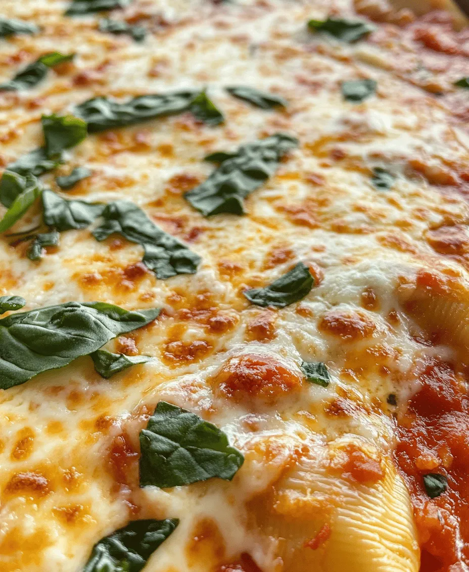 When it comes to comfort food, few dishes can rival the warm, satisfying experience of stuffed pasta shells. Among these, <strong>Spinach and Ricotta Stuffed Shells</strong> stand out as a delicious, wholesome meal that pleases both the palate and the eye. This dish combines tender, jumbo pasta shells filled with a creamy, flavorful mixture of spinach and ricotta cheese, topped with marinara sauce and melted cheese. It’s a dish that not only looks impressive but is also incredibly easy to prepare, making it perfect for both busy weeknights and special family gatherings.” /></p>
</p>
<p><strong>Importance of Covering and Uncovering the Dish</strong></p>
</p>
<p>When preparing your Easy Spinach and Ricotta Stuffed Shells, the technique of covering and uncovering the dish plays a crucial role in achieving the perfect texture and flavor. Initially, covering the baking dish with aluminum foil helps to trap moisture, allowing the stuffed shells to steam and cook evenly. This technique prevents the cheese from drying out and ensures that the pasta remains tender.</p>
</p>
<p>After the shells have cooked for the recommended time, uncover the dish to allow the cheese topping to brown and develop a delightful, slightly crispy texture. This final step not only enhances the visual appeal but also adds a layer of flavor that complements the creamy filling. Keep an eye on the shells during this uncovered phase, as you want to achieve the perfect golden-brown finish without overcooking.</p>
</p>
<p><strong>Visual Cues for Determining Doneness</strong></p>
</p>
<p>Determining the doneness of your stuffed shells is key to serving a dish that is both safe to eat and delicious. As the shells bake, watch for a few important visual cues:</p>
</p>
<p>1. <strong>Bubbling Sauce</strong>: The marinara sauce should be visibly bubbling around the edges of the dish. This indicates that it has reached a sufficient temperature to meld flavors with the stuffed shells.</p>
</p>
<p>2. <strong>Cheese Texture</strong>: The cheese layer should appear melted and slightly browned. A golden color on top is an excellent indicator that your dish is ready to come out of the oven.</p>
</p>
<p>3. <strong>Shell Firmness</strong>: Gently press on one of the shells with a spatula. It should feel firm but not hard; this indicates that the pasta has cooked properly while retaining its structure.</p>
</p>
<p>Following these cues will lead you to perfectly baked stuffed shells that are bursting with flavor.</p>
</p>
<p><strong>Serving Suggestions</strong></p>
</p>
<p>To create a well-rounded meal, consider pairing your Easy Spinach and Ricotta Stuffed Shells with complementary side dishes. Here are some ideal options:</p>
</p>
<p>– <strong>Salads</strong>: A fresh mixed greens salad with a light vinaigrette provides a crisp contrast to the rich stuffed shells. Incorporate seasonal ingredients like cherry tomatoes, cucumbers, and red onions for a burst of color and flavor.</p>
</p>
<p>– <strong>Garlic Bread</strong>: Nothing complements pasta quite like buttery garlic bread. A warm, crusty loaf spread with garlic butter and toasted to perfection is an excellent accompaniment for scooping up any leftover sauce.</p>
</p>
<p>– <strong>Vegetable Sides</strong>: Roasted or sautéed seasonal vegetables, such as zucchini, bell peppers, or asparagus, can enhance the meal’s nutritional profile while adding vibrant colors to your plate. A sprinkle of lemon juice or balsamic glaze can elevate their flavor further.</p>
</p>
<p><strong>Presentation Tips for an Appealing Plate</strong></p>
</p>
<p>Presentation can elevate your dining experience. Here are some tips to plate your stuffed shells beautifully:</p>
</p>
<p>1. <strong>Layering</strong>: Start by spreading a thin layer of marinara sauce on the bottom of your serving dish. Place the stuffed shells on top, then spoon more sauce over them.</p>
</p>
<p>2. <strong>Garnishing with Basil</strong>: Fresh basil leaves add a pop of color and freshness to your dish. Scatter some chopped basil over the top before serving to enhance the visual appeal and flavor.</p>
</p>
<p>3. <strong>Serving Suggestions</strong>: Serve the shells on a large platter or individual plates, ensuring each shell is topped with a generous amount of sauce and cheese. Consider adding a sprinkle of grated Parmesan or a light shower of crushed red pepper for an extra kick.</p>
</p>
<p><strong>Nutritional Information</strong></p>
</p>
<p>Understanding the nutritional value of your Easy Spinach and Ricotta Stuffed Shells can help you appreciate this dish even more. Here’s a breakdown of the typical nutritional content per serving (based on a standard recipe):</p>
</p>
<p>– <strong>Calories</strong>: Approximately 350-400 calories per serving, depending on portion size and specific ingredients used.</p>
<p>– <strong>Protein</strong>: Each serving typically contains around 20-25 grams of protein, thanks to the ricotta and spinach.</p>
<p>– <strong>Vitamins</strong>: Spinach is an excellent source of vitamins A, C, and K, as well as iron and calcium, making this dish not only delicious but nutritious.</p>
</p>
<p><strong>Discussion on Healthy Modifications</strong></p>
</p>
<p>For those looking to make healthier choices, consider these modifications:</p>
</p>
<p>– <strong>Gluten-Free Pasta</strong>: Substitute traditional pasta shells with gluten-free varieties to accommodate dietary restrictions without sacrificing flavor.</p>
</p>
<p>– <strong>Dairy Alternatives</strong>: Use plant-based ricotta or other dairy-free cheeses to create a vegan version of this dish that still delivers on taste.</p>
</p>
<p>– <strong>Increased Vegetables</strong>: Boost the nutritional profile further by adding other vegetables like mushrooms, carrots, or bell peppers to the filling.</p>
</p>
<p><strong>Variations and Customizations</strong></p>
</p>
<p>One of the best aspects of this recipe is its versatility. Here are some ideas for customizing your Easy Spinach and Ricotta Stuffed Shells to suit your taste preferences:</p>
</p>
<p>– <strong>Ingredient Substitutions</strong>: Don’t hesitate to experiment with different types of cheese. Mozzarella, feta, or goat cheese can impart unique flavors to your filling.</p>
</p>
<p>– <strong>Adding Proteins</strong>: For a heartier dish, consider adding cooked proteins like shredded chicken, ground beef, or crumbled tofu into the ricotta mixture. This addition can transform the dish into a more substantial meal.</p>
</p>
<p>– <strong>Incorporating Other Vegetables</strong>: Feel free to mix in other vegetables, such as finely chopped broccoli, artichoke hearts, or even sun-dried tomatoes for added nutrition and flavor complexity.</p>
</p>
<p>– <strong>Seasonal Variations</strong>: Use seasonal ingredients to keep the recipe fresh and exciting. In the fall, consider adding pumpkin puree to the ricotta for a warm, seasonal twist.</p>
</p>
<p><strong>Storing and Reheating Leftovers</strong></p>
</p>
<p>If you find yourself with leftover Easy Spinach and Ricotta Stuffed Shells, storing and reheating them properly will ensure they retain their flavor and texture.</p>
</p>
<p>– <strong>Best Practices for Storing</strong>: Allow the shells to cool completely before transferring them to an airtight container. They can be refrigerated for up to 3-4 days or frozen for up to 2-3 months.</p>
</p>
<p>– <strong>Refrigeration and Freezing Techniques</strong>: If freezing, consider separating the shells into individual portions for easier reheating later. Label and date your containers to keep track of freshness.</p>
</p>
<p>– <strong>Reheating Methods</strong>: When ready to enjoy your leftovers, reheat in the oven at 350°F (175°C) until heated through, about 20-25 minutes if frozen, or about 10-15 minutes if refrigerated. You can also use the microwave for quicker reheating, though the oven method will help maintain the texture of the cheese and sauce better.</p>
</p>
<p><strong>Conclusion</strong></p>
</p>
<p>The Easy Spinach and Ricotta Stuffed Shells are not just a meal; they are a celebration of flavors, textures, and the joy of cooking. This dish combines comfort and culinary delight, making it an excellent choice for family dinners or gatherings with friends. Its ease of preparation means you can create a delicious and satisfying dish without spending all day in the kitchen.</p>
</p>
<p>Whether you enjoy the dish as is or customize it with your favorite ingredients, the satisfaction of sharing a warm, homemade meal is unparalleled. We encourage you to try making this recipe at home, experiment with variations, and savor the experience of cooking and sharing a delicious meal with loved ones. Remember, every meal cooked from the heart brings people together, creating lasting memories around the table. Happy cooking!</p>
<div id=