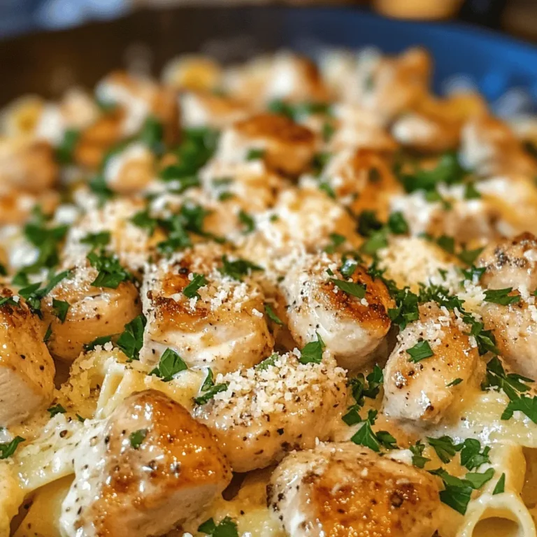 If you're searching for a dish that combines comfort, flavor, and ease of preparation, look no further than Garlic Butter Chicken Bites with Savory Creamy Parmesan Pasta. This delightful recipe brings together tender, juicy chicken bites sautéed in rich garlic butter, paired with a luscious creamy pasta that’s infused with the unmistakable taste of Parmesan cheese. The harmonious blend of these ingredients creates a dish that is not only satisfying but also elevates your dining experience, whether it’s a busy weeknight or a special occasion with family and friends.