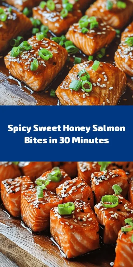 Spice up your dinner with these Fiery Sweet Hot Honey Salmon Bites! Quick and easy to make, these flavorful morsels are marinated in a zesty blend of garlic, smoked paprika, and olive oil, then glazed with a delicious hot honey sauce that adds the perfect kick. Cooked to golden perfection and garnished with fresh green onions and sesame seeds, they make for an irresistible appetizer or a stunning main dish. Get ready to impress your taste buds!