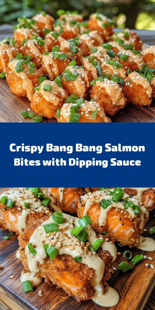 Get ready to impress with these Crispy Bang Bang Salmon Bites! These bite-sized treats are easy to make and packed with flavor. Fresh salmon is coated in a delicious blend of spices and crispy panko breadcrumbs, then fried to golden perfection. Pair them with a zesty homemade Bang Bang sauce that adds the perfect kick. Perfect as an appetizer or a main dish, this recipe is sure to be a hit at your next gathering. Enjoy a burst of flavor in every bite!