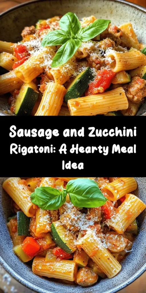 Indulge in this Hearty Rigatoni Delight with Sausage, Tomatoes, and Zucchini! This comforting pasta dish features al dente rigatoni tossed with savory Italian sausage, fresh veggies, and aromatic herbs. It's easy to whip up in just 30 minutes, making it a perfect weeknight meal. Top it off with grated Parmesan and fresh basil for an extra burst of flavor. Enjoy a delicious dinner that will satisfy your taste buds and warm your heart!