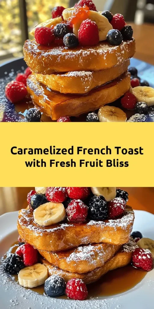 Indulge in the sweet goodness of Caramelized Delight French Toast, perfect for breakfast or brunch! This easy recipe combines thick-cut brioche or challah bread with a rich, creamy egg mixture, then caramelizes to perfection with brown sugar and maple syrup. Top it off with fresh fruit and a sprinkle of powdered sugar for a stunning presentation. Gather your ingredients and treat yourself to this delightful dish that serves four in just 25 minutes!