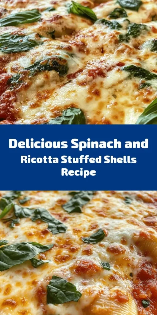 Indulge in these Easy Spinach and Ricotta Stuffed Shells, a delicious and comforting dish perfect for any night. Filled with a creamy mixture of fresh spinach, ricotta, mozzarella, and a hint of garlic, these jumbo pasta shells are baked in marinara sauce and topped with melted cheese. Ready in just 50 minutes, this recipe serves 4 and can be garnished with fresh basil for an extra touch. Get ready to impress your family and friends at the dinner table!