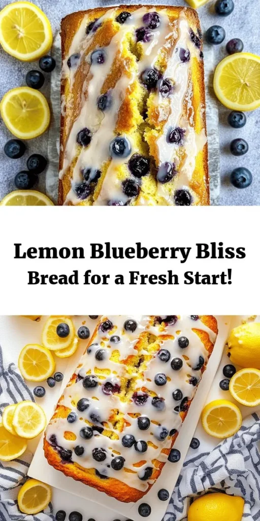 Try this delightful Zesty Lemon Blueberry Bliss Bread that combines the bright flavors of lemon with juicy blueberries! Perfect for breakfast or as a sweet treat, this quick and easy recipe comes together in just over an hour. With a buttery and fluffy texture, it's the ultimate comfort food. Finish it off with a glossy lemon glaze for an extra touch of sweetness. Enjoy it warm with tea or serve it at your next brunch gathering!