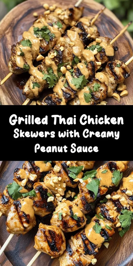 Discover the deliciousness of Easy Grilled Thai Chicken Skewers with a creamy peanut sauce! This simple recipe features marinated chicken thighs grilled to perfection, paired with a tangy and slightly spicy peanut sauce that's perfect for dipping. Ready in just an hour, it's ideal for summer cookouts or quick weeknight dinners. Garnish with fresh cilantro and chopped peanuts for an extra burst of flavor. Your taste buds will thank you! 🍢🥜
