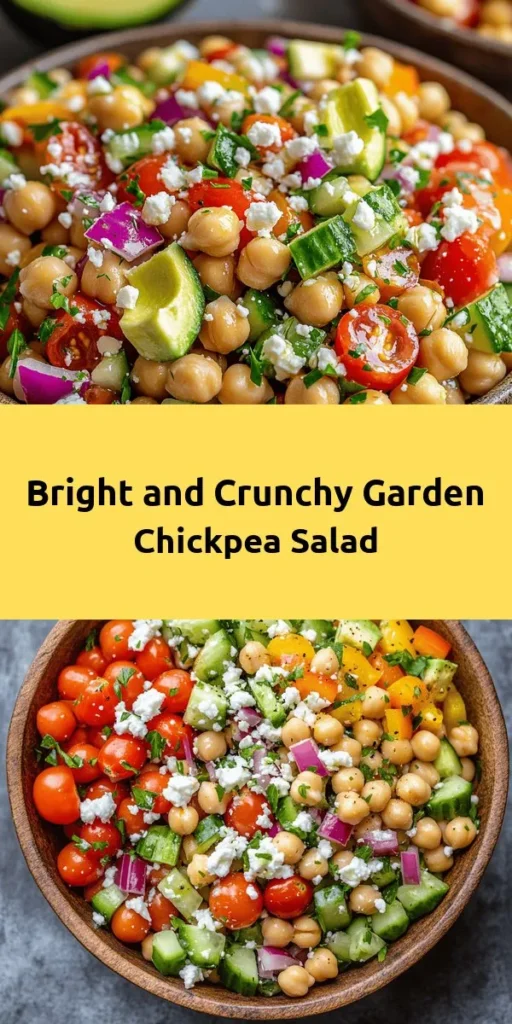 Brighten up your meals with this refreshing Garden Fresh Chickpea Salad! Packed with protein-rich chickpeas, vibrant cherry tomatoes, crunchy cucumbers, and zesty bell peppers, it's a perfect blend of textures and flavors. Dressed in a simple olive oil and red wine vinegar mix, this salad is finished off with crumbled feta and optional creamy avocado slices. Perfect for lunch or a light dinner, it takes just 15 minutes to prepare! Enjoy the taste of fresh ingredients in every bite!