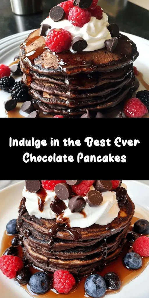 Indulge in a delightful breakfast with these amazing chocolate pancakes! Made with rich cocoa powder and decadent chocolate chips, they're a sweet treat for any morning. This easy recipe combines simple ingredients for a fluffy stack that's perfect when topped with whipped cream, fresh berries, or chocolate sauce. Ready in just 20 minutes, these pancakes are sure to become a family favorite. Enjoy a chocolatey twist to your breakfast routine!