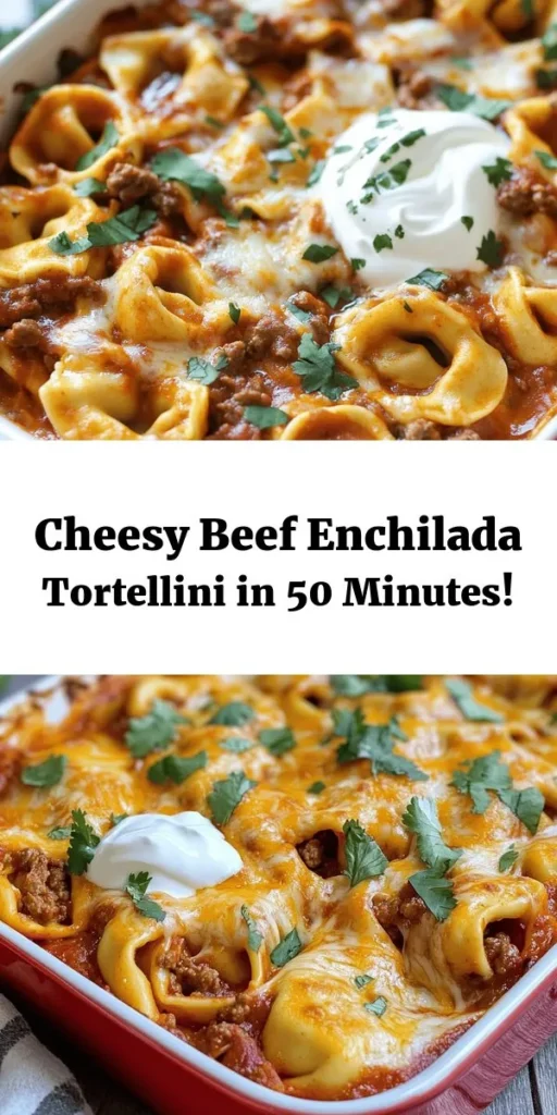 Dive into a comforting bowl of Cheesy Beef Enchilada Tortellini! This deliciously cheesy dish combines tender cheese tortellini, seasoned ground beef, and a zesty enchilada sauce, creating the perfect weeknight meal. With layers of melted cheddar and a pop of fresh cilantro, it's not only satisfying but also easy to make. Serve with a dollop of sour cream for an extra creamy touch. Your family will love this flavorful twist on a classic!