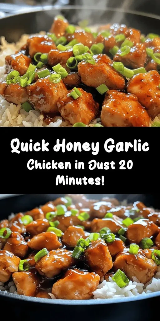 Whip up this delicious 20 Minute Honey Garlic Chicken Delight for a quick and satisfying meal! Perfectly tender chicken is coated in a sweet and savory honey garlic sauce that's quick to make and packed with flavor. This recipe requires just a few simple ingredients and cooks in no time, making it ideal for busy weeknights. Serve it over rice or quinoa and garnish with fresh green onions for a delightful finish. Enjoy this easy-to-make dish everyone will love!