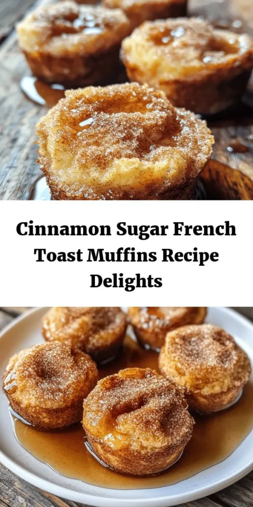 Indulge in the sweet, cinnamon-infused delight of these Cinnamon Sugar French Toast Muffins! Perfect for breakfast or a sweet snack, these muffins are made with a delicious mix of brioche and challah bread, soaked in a rich custard of eggs, milk, cream, and spices. Topped with a crunchy cinnamon-sugar mixture, they are baked to golden perfection and served warm with maple syrup. Easy to make and irresistibly tasty, your mornings will never be the same!