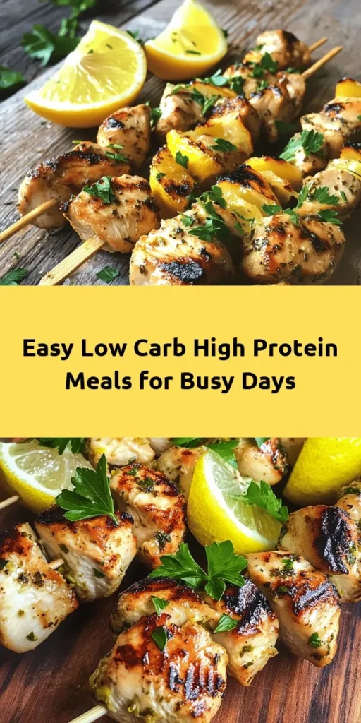 Discover 12 quick and easy low carb high protein meals that are perfect for a healthy lifestyle! From zesty lemon herb chicken skewers to spicy shrimp with cauliflower rice, there's something for everyone. Enjoy egg muffins packed with spinach and feta, or a creamy spinach artichoke dip for a tasty treat. With fresh ingredients and simple recipes, these dishes are designed to nourish your body while keeping meal prep effortless. Dive into deliciousness today!