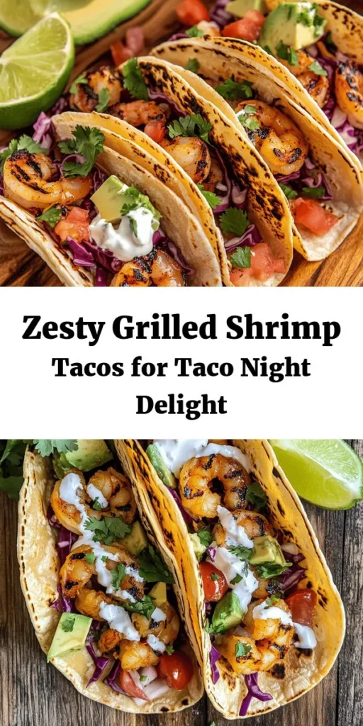 Elevate your taco night with these Zesty Grilled Shrimp Tacos! Perfectly marinated shrimp grilled to juicy perfection, served on warm corn tortillas and topped with fresh cabbage, tomatoes, cilantro, and avocado. This delicious recipe is quick to make, taking only 20 minutes from start to finish. Perfect for a weeknight dinner or a fun gathering with friends. Don't forget the squeeze of lime for that extra zing! Simple, tasty, and sure to impress!