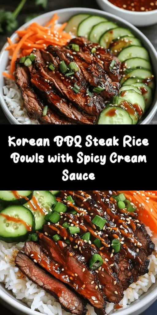 Indulge in the mouthwatering flavors of Sizzling Korean BBQ Steak Rice Bowls with Spicy Cream Sauce! This recipe features marinated flank steak grilled to perfection, paired with fluffy jasmine rice and topped with fresh veggies. The spicy cream sauce adds a zing that elevates each bite. Perfect for a weeknight dinner or a gathering, this dish is both satisfying and delicious. Garnish with sesame seeds and serve warm for a meal everyone will love!