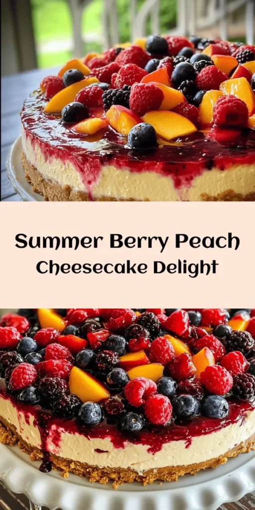 Indulge in the flavors of summer with this delightful Summer Berry and Peach Cheesecake! This easy-to-follow recipe features a buttery graham cracker crust, a creamy cheesecake filling packed with fresh peaches and mixed berries, and a luscious berry topping. Perfect for picnics or dessert gatherings, this cheesecake is not only a treat for the taste buds but also a feast for the eyes. Enjoy each delicious slice chilled for the best experience!