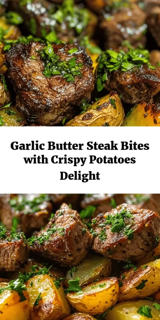 Indulge in the mouthwatering flavors of Garlic Butter Steak Bites with Crispy Potatoes! This easy recipe combines tender sirloin steak seared to perfection, tossed in a rich garlic butter sauce with fresh herbs, and paired with golden roasted baby potatoes. Perfect for a cozy dinner or entertaining friends, this dish is sure to impress. Ready in just 40 minutes, it's a delicious weeknight option that everyone will love. Don't forget to garnish with fresh parsley for that added touch!