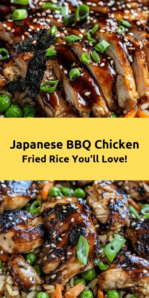 Discover the deliciousness of Savory Japanese BBQ Chicken Fried Rice! This flavorful dish combines tender, marinated chicken thighs with aromatic garlic, fresh veggies, and fluffy jasmine rice. Perfect for a quick weeknight meal or a fun family dinner, it's easy to make in just 45 minutes. Top with sesame seeds and nori strips for an authentic touch. Dive into this tasty extravaganza and delight in every bite! Ideal for 4-6 servings.