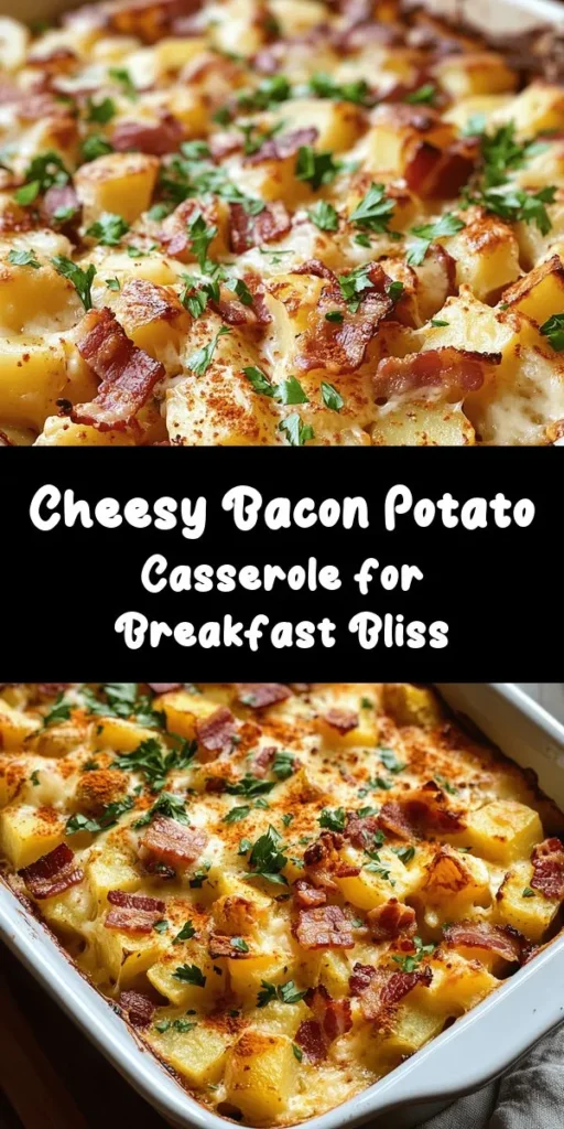 Start your day with a hearty twist on breakfast with this Cheesy Bacon Potato Breakfast Casserole! Packed with creamy cheddar and mozzarella, crispy bacon, and tender potatoes, it's the perfect comfort food for brunch or breakfast. With simple ingredients and easy steps, you can whip up this delicious dish in just about an hour. Garnished with fresh parsley and paprika, it's not only tasty but also a feast for the eyes. Enjoy every cheesy bite!